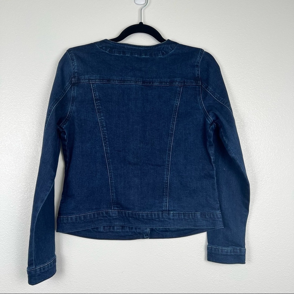 Laura Embellished Jewel Denim Top Blue Snap Front Jacket Sz 4 - Picture 5 of 5